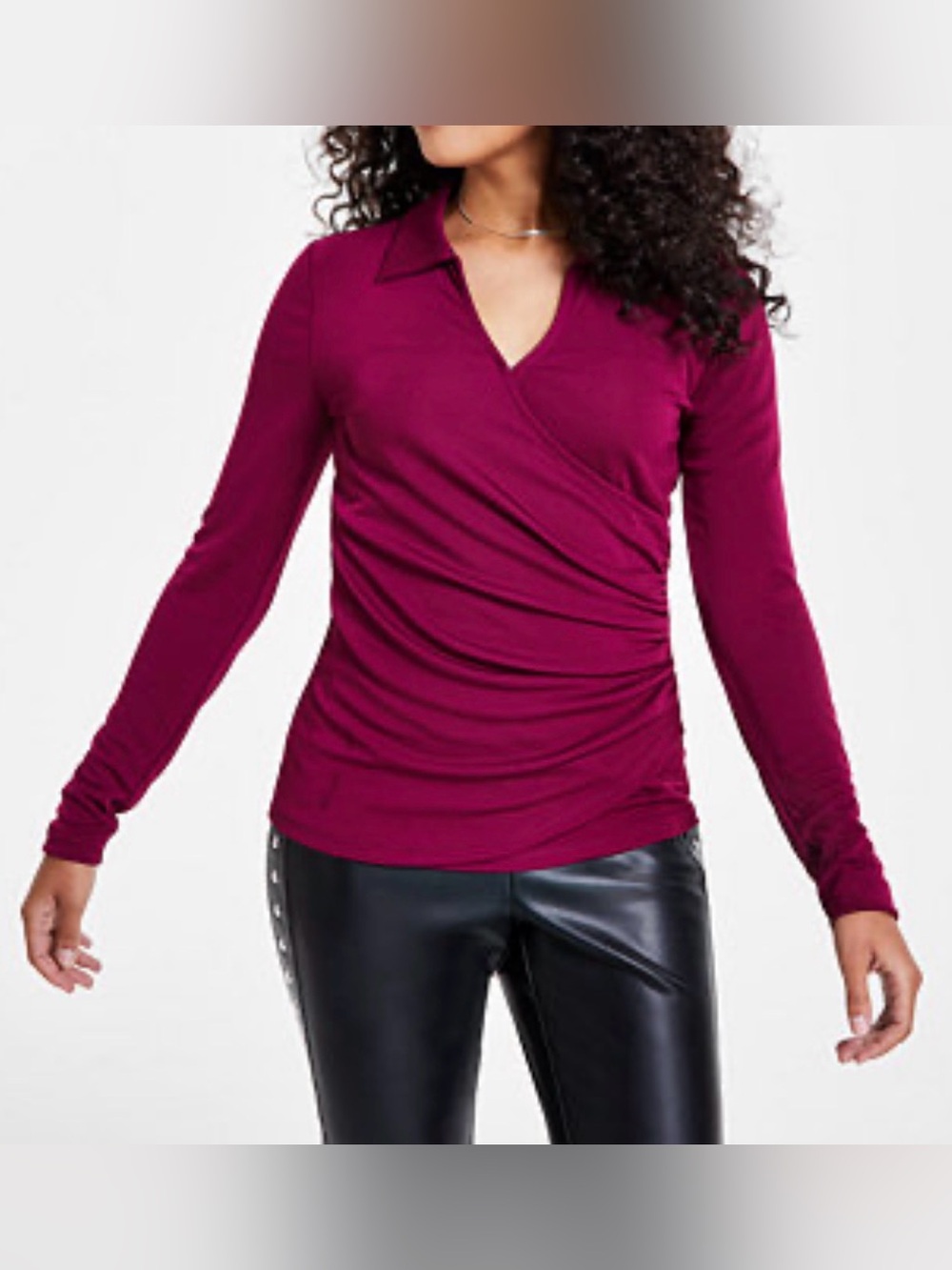 I.N.C. Side-Shirred Long-Sleeve Blouse Size Large